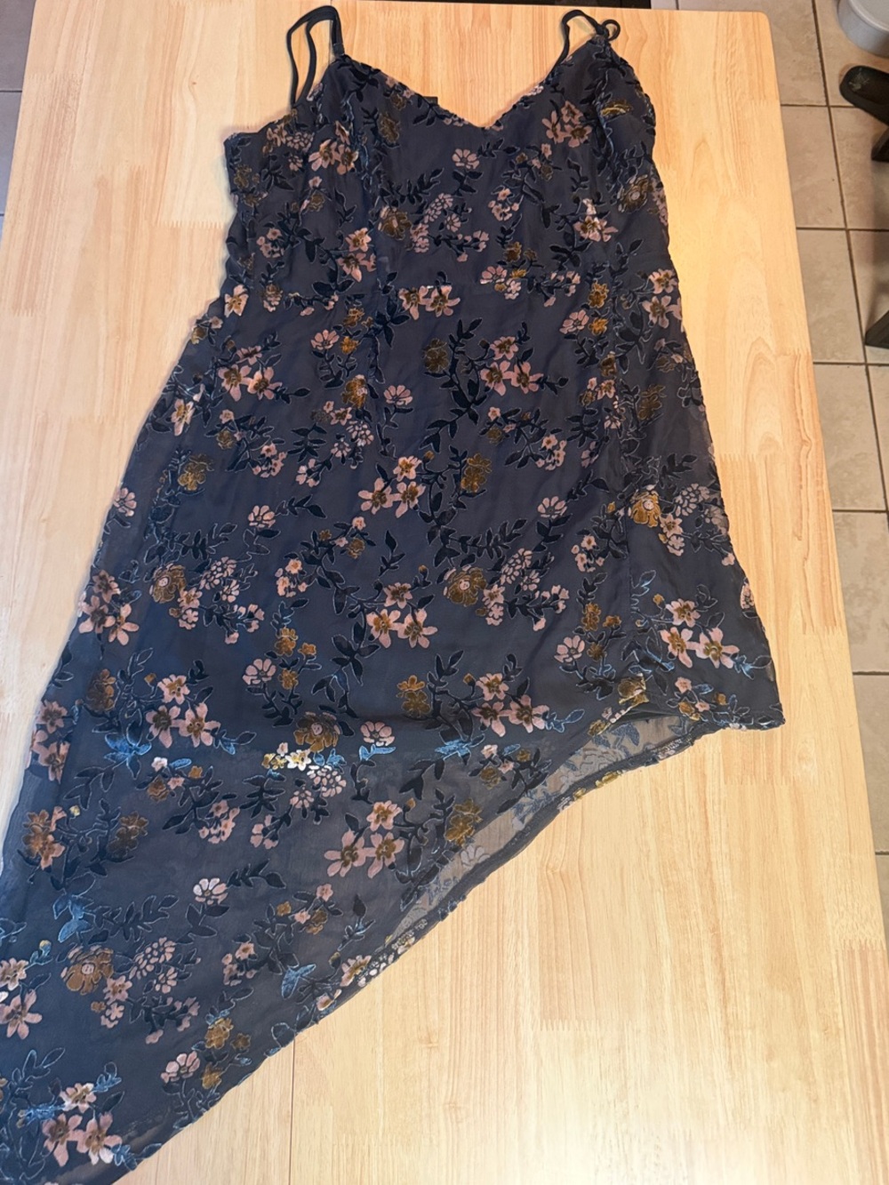 Lulu's Navy Floral Asymmetrical Slip Dress